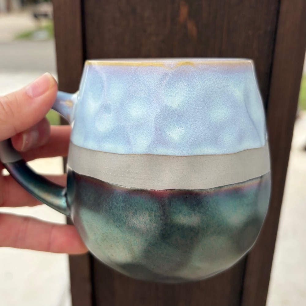 La Rochelle Iridescent Metallic Stoneware Coffee Mug Hammered